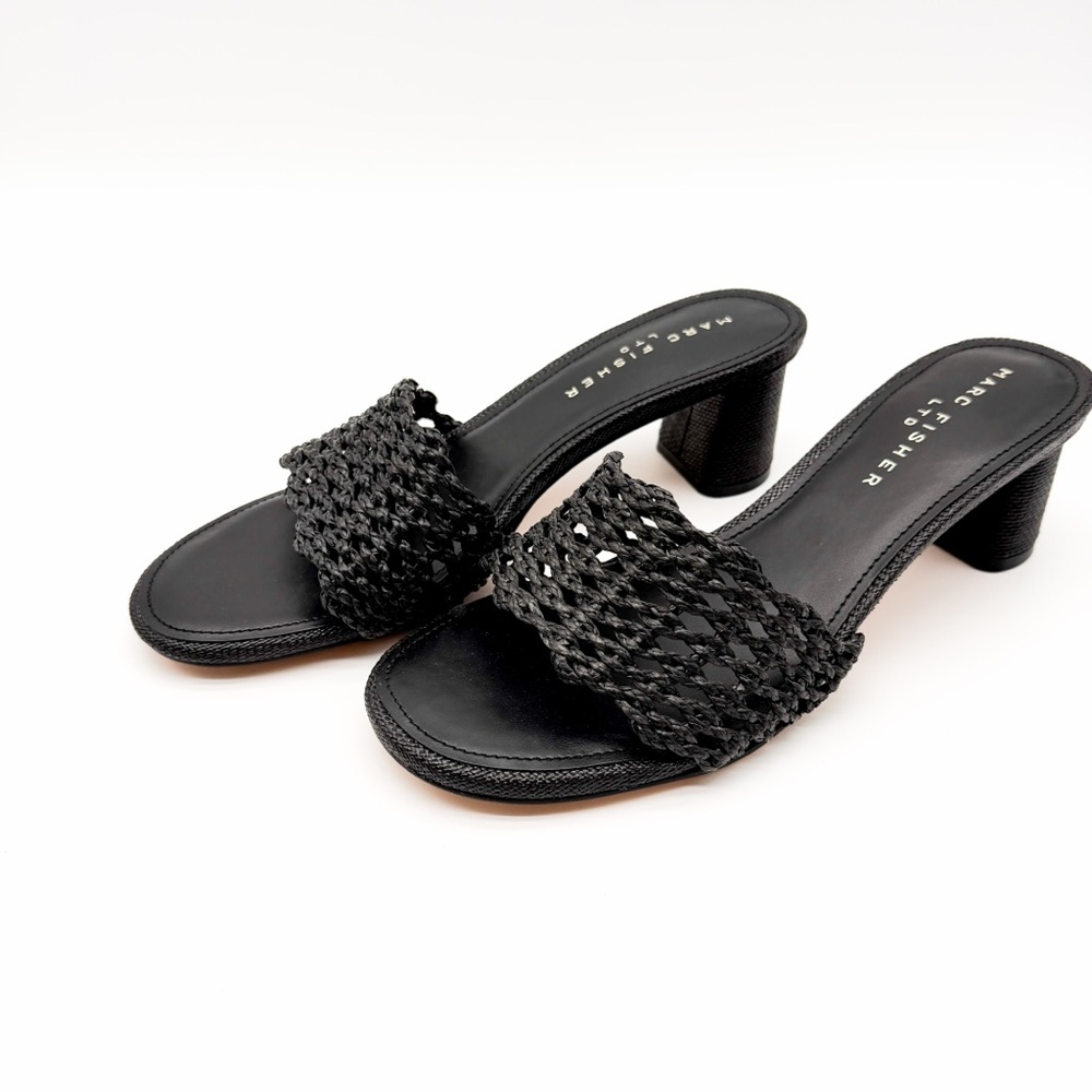 Marc Fisher LTD Jazmine Woven Slide Sandals Block Heel Mule Black 10 NEW - Picture 3 of 16